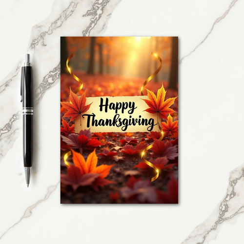 Happy Thanksgiving Golden Ribbons Card