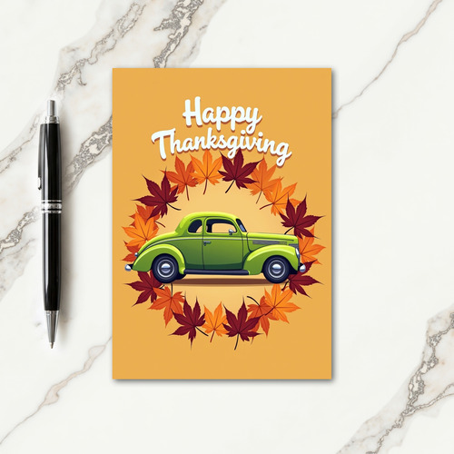 Happy Thanksgiving Green Car Card