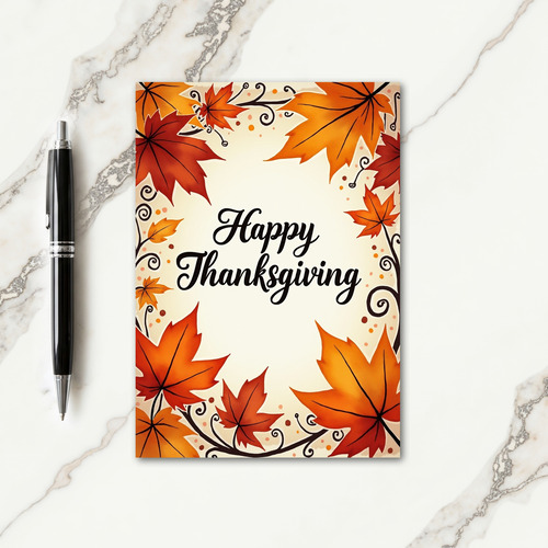 Happy Thanksgiving Leafy Border Card