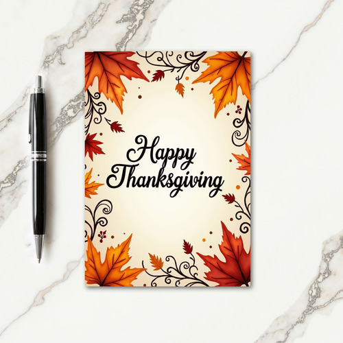 Happy Thanksgiving Leafy Frame Card thumbnail