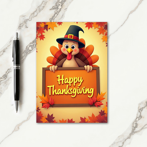 Happy Thanksgiving Pilgrim Bird Card