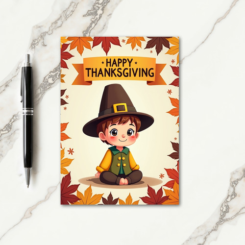 Happy Thanksgiving Pilgrim Child Card