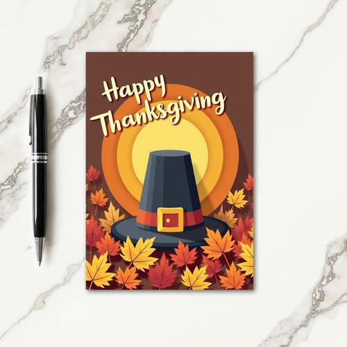 Happy Thanksgiving Pilgrim Hat Card