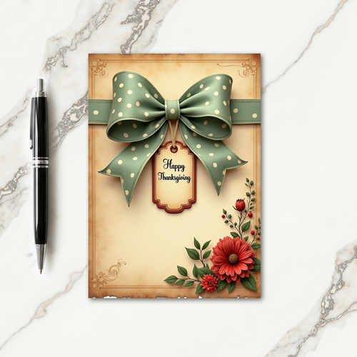 Happy Thanksgiving Polka Dot Bow Card