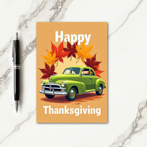 Happy Thanksgiving Retro Auto Card