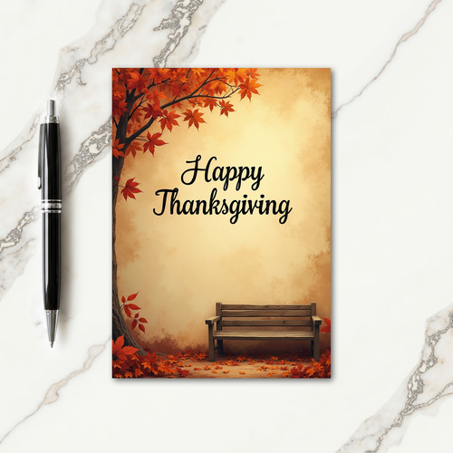 Happy Thanksgiving Rustic Bench Card thumbnail