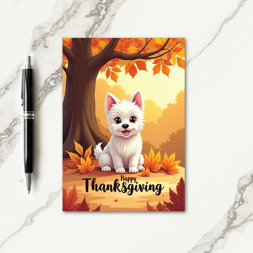 Happy Thanksgiving White Dog Card