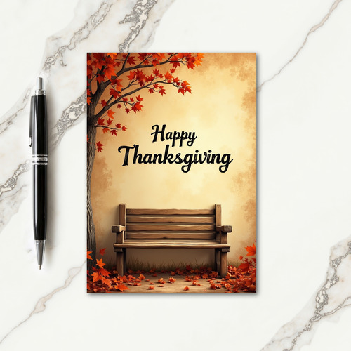 Happy Thanksgiving Wooden Bench Card thumbnail