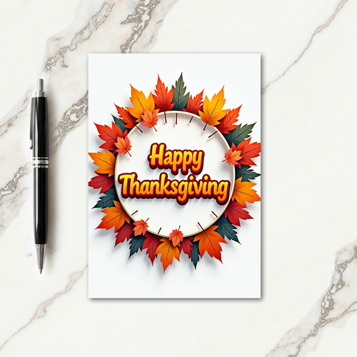 Happy Thanksgiving Wreath Of Leaves Card