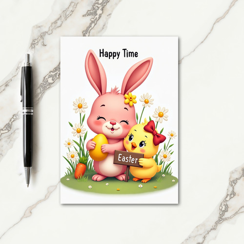 Happy Time Easter Card Watercolor Style