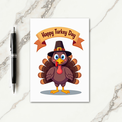 Happy Turkey Day Pilgrim Hat Card
