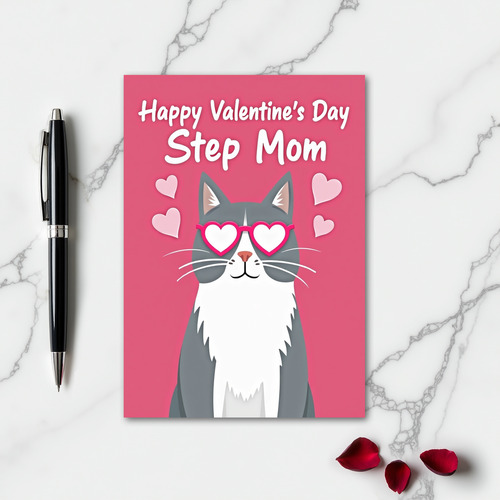 Happy Valentine Step Mom Heart Cat Card