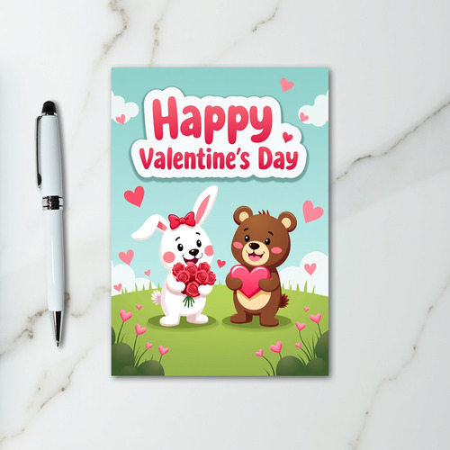 Happy Valentines Bear Bunny Card