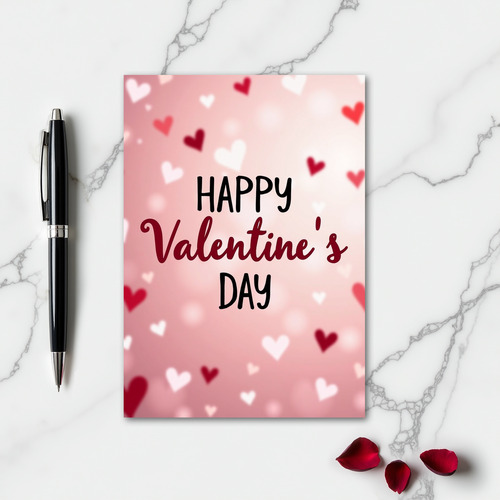Happy Valentines Bokeh Hearts Card
