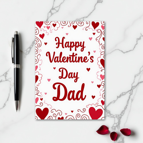 Happy Valentines Day Dad Red Hearts Card