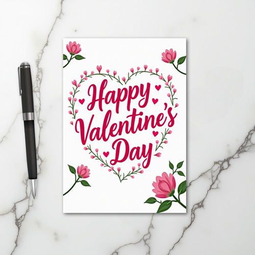 Happy Valentines Day Floral Heart Card