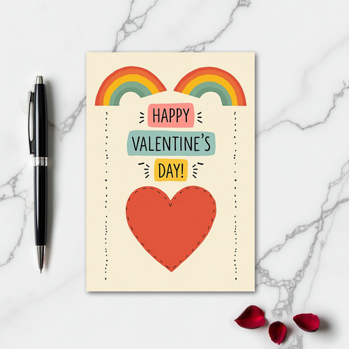 Happy Valentines Day Heart Rainbow Card