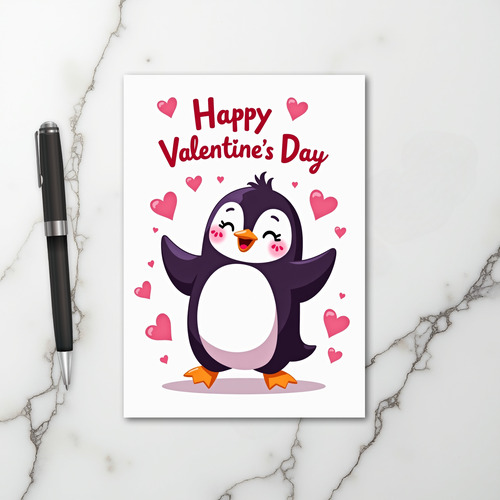 Happy Valentines Day Penguin Card