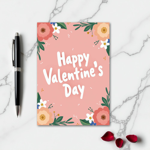 Happy Valentines Day Pink Floral Card