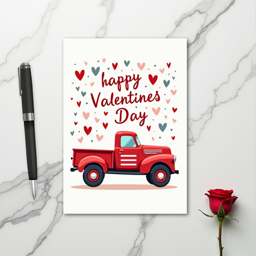 Happy Valentines Day Red Truck Card