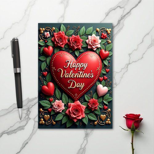 Happy Valentines Day Roses Heart Card