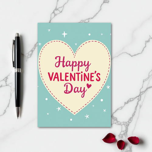 Happy Valentines Day Stitched Heart Card