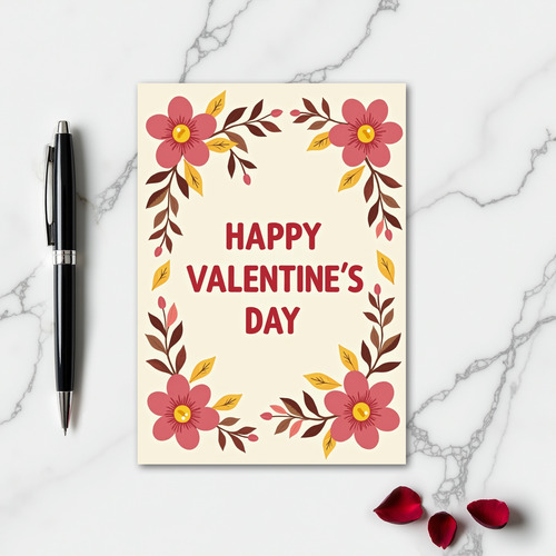 Happy Valentines Floral Wreath Card