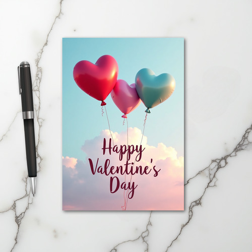 Happy Valentines Heart Balloons Card