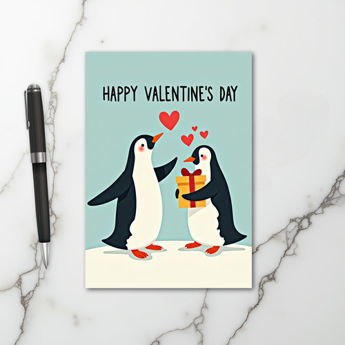 Happy Valentines Penguin Card