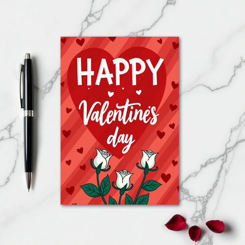 Happy Valentines Red Roses Stripe Card