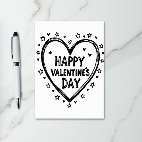 Happy Valentines Sketch Heart Stars Card