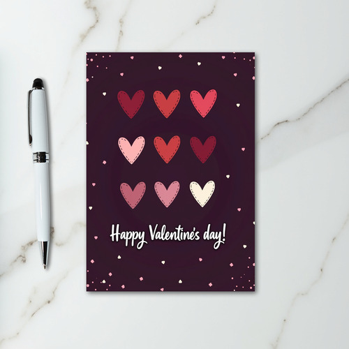 Happy Valentines Stitched Hearts Card