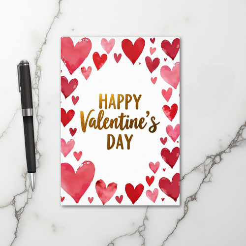 Happy Watercolor Valentines Hearts Card