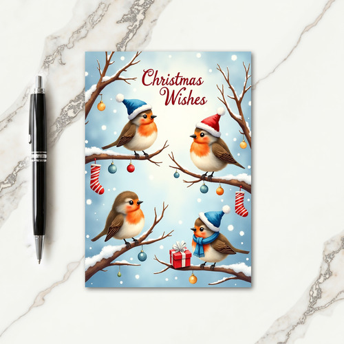 Hatted Birds Christmas Card