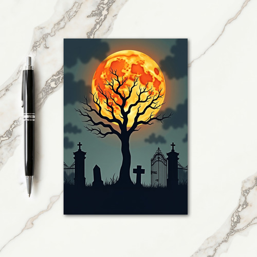 Haunted Tree Under Orange Moon Card thumbnail