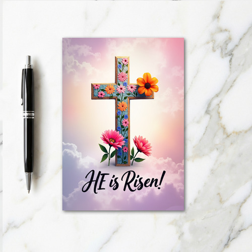 He Is Risen Floral Cross Card