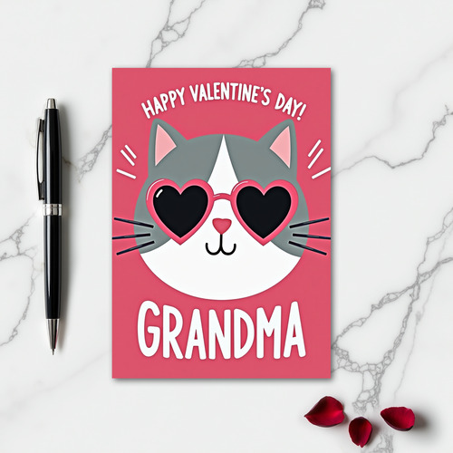 Heart Glasses Cat Grandma Card
