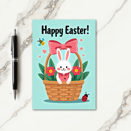 Heart Pattern Rabbit Basket Card