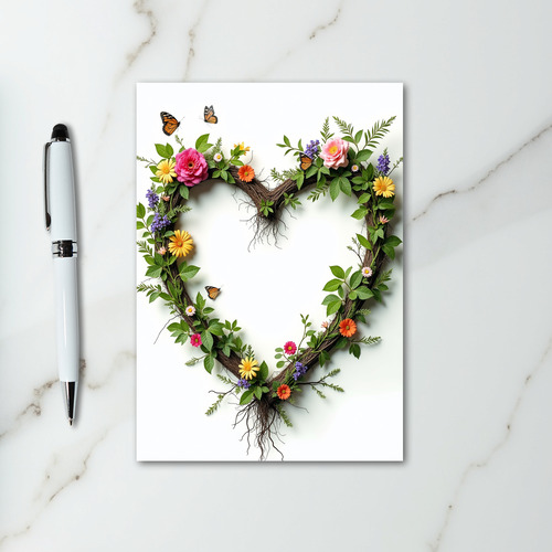 Heart Wreath Flowers Butterflies Card