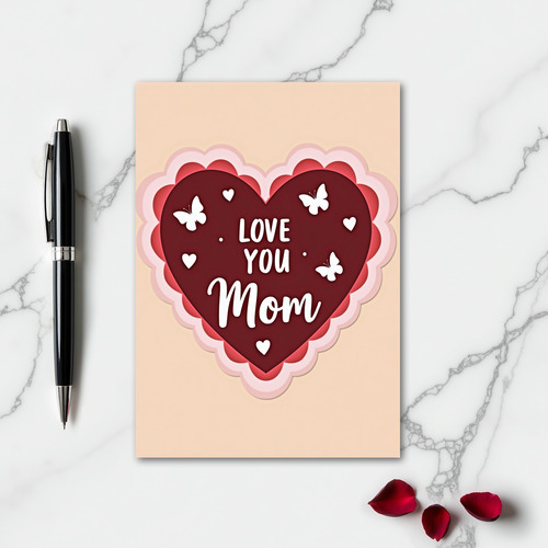 Heartfelt Maroon Love You Mom Card