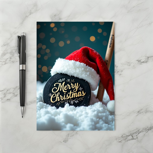 Hockey Puck Merry Christmas Card