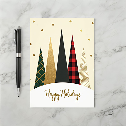 Holidays Plaid Gold Trees Card