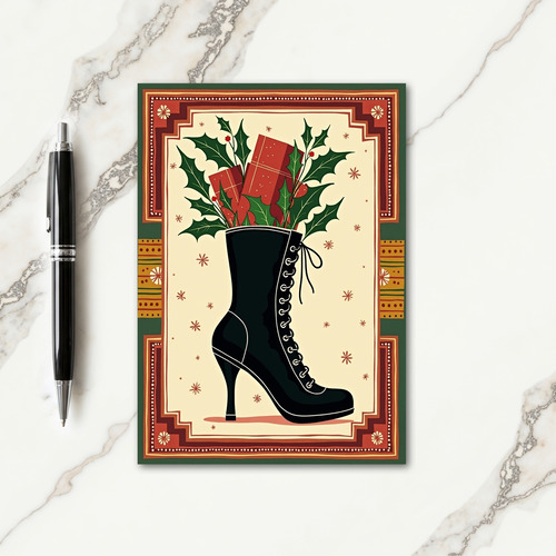 Holly Boot Christmas Card