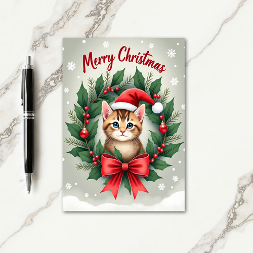 Holly Cat Christmas Card