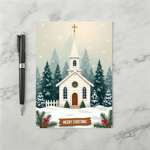Holy Christmas Church Snow Card