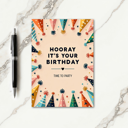 Hooray Birthday Party Hats Card