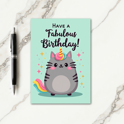 Horned Cat Birthday Card