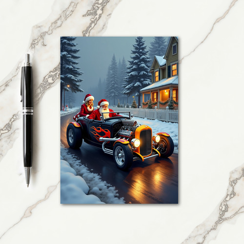 Hot Rod Santa Christmas Card