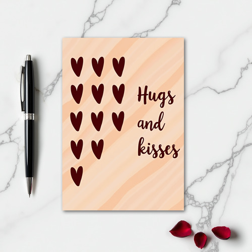 Hugs And Kisses Maroon Hearts Card