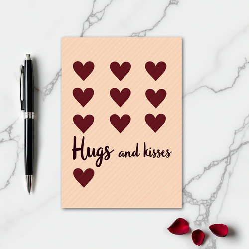 Hugs Kisses Burgundy Heart Love Card